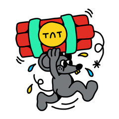 Fototapeta premium Edgy cartoon mouse running with a massive TNT dynamite bomb