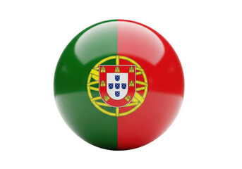 Naklejka premium 3d glossy sphere with the national flag of portugal isolated on transparent background
