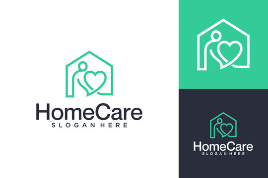 Home Care Logo Template with Abstract House, Human Figure, and Heart Symbol for Healthcare, Nursing, Elderly Support, Family Wellness