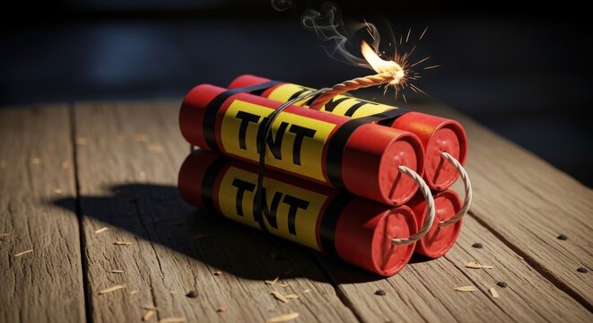 dynamite bomb with burning candle