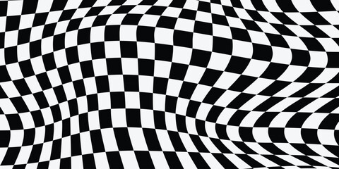 Obraz premium Black and white checkered pattern with wavy lines vector graphic design element
