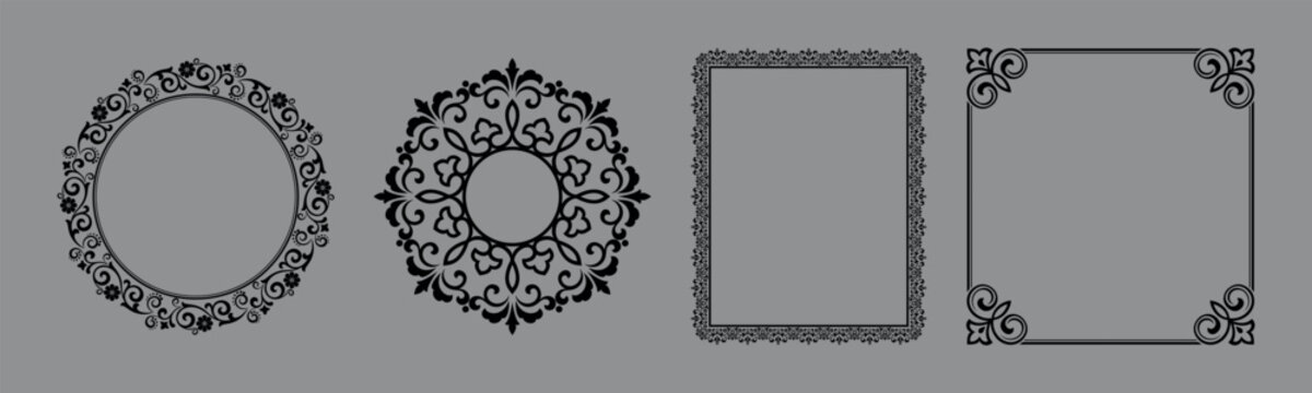 Set of decorative frames Elegant vector element for design in Eastern style, place for text. Floral black and gray frames. Lace illustration for invitations and greeting cards