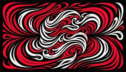 Fototapeta premium Dynamic Swirling Abstract Red and White Silk Ribbons on Black Background, Cinematic Presentation