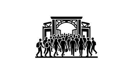 Obraz premium Silhouette of people walking through archway.