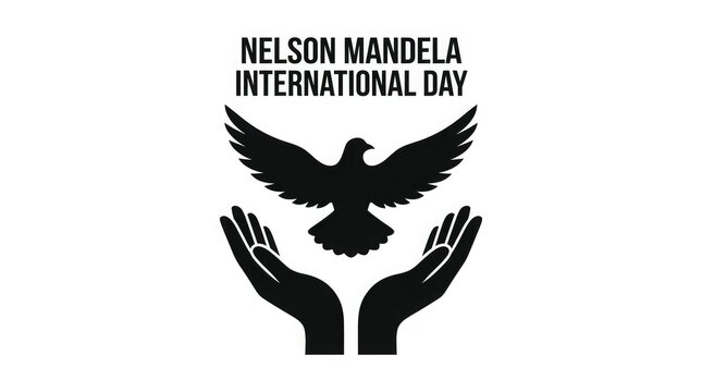 Nelson mandela international day logo with hands and dove