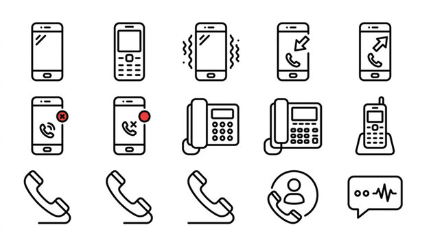 Phone Call and Telecommunication Vector Line Icons Set