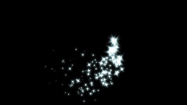 4kmagic light stars line effect, White glitter sparkles trail, glowing pixie dust burst,Glittering white sparkle trail with twinkling doodle stars, shimmering light path motion design on black screen.