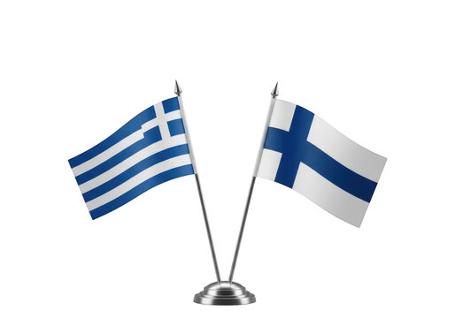 Small table flags of greece and finland isolated on transparent background