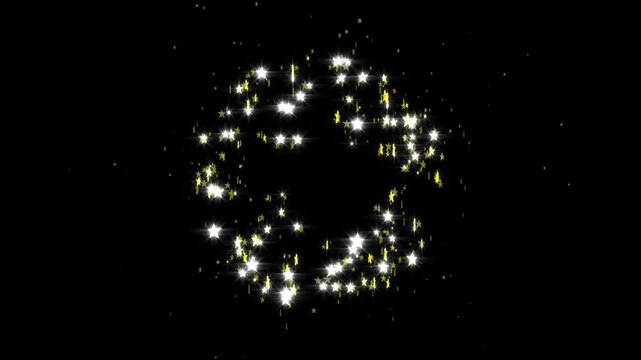 Elegant glitter sparkle trail animation featuring white twinkling stars, flowing fairy dust, shimmering magic particles and bright starlight burst overlay on black screen background, 4K