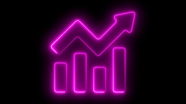 Glowing neon pink bar chart with rising arrow symbolizing business growth and financial success graph
