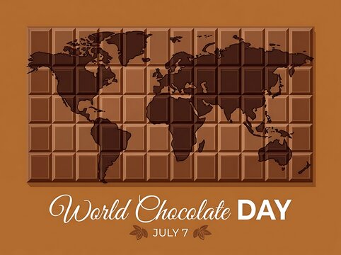 World chocolate day poster with a chocolate bar shaped like a world map