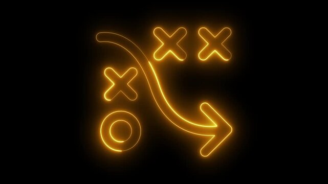 Neon strategy planning animation: business tactics and game plan concept