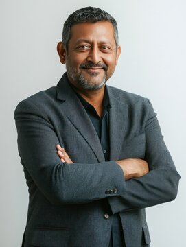 Confident and smiling indian man portrait blazer photography.