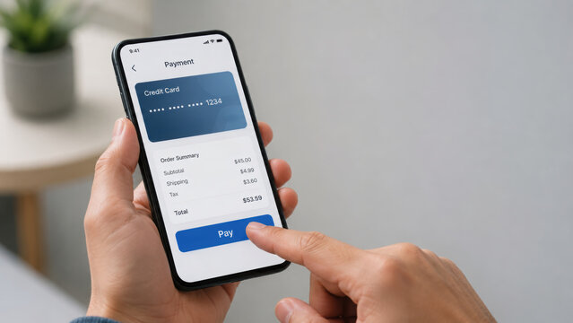 Secure payment process on mobile device highlights finance, banking, risk, and management in modern transactions