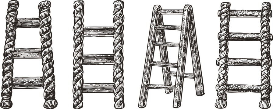 rustic wooden ladder set with natural texture and handcrafted