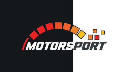 Motorsport logo with speedometer graphic on split background. © AFAstore