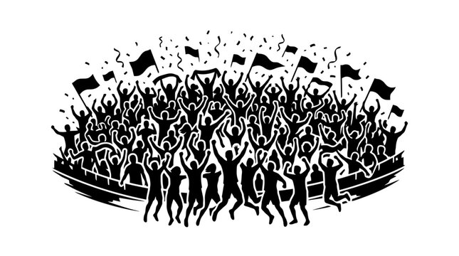A large crowd of people celebrating with flags.