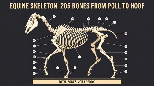 Equine Skeleton 205 Bones Veterinary Infographic � Full Horse Osteology Reference Chart Poll to Hoof