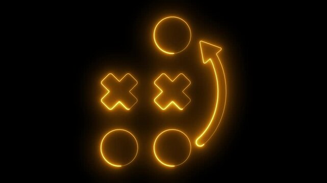 Neon strategy planning animation: tactical game plan and business growth concept