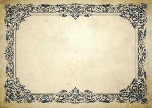 Vintage Baroque Ornamental Frame for Elegant Invitations and Antique Document Design