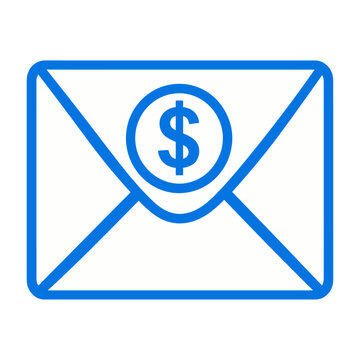 Sleek vector ofn envelope icon with a dollar sign symbol inside it representing money or payment delivery.