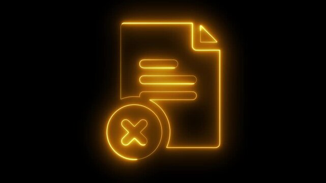 Neon glowing document with delete symbol animation for digital interface ui file