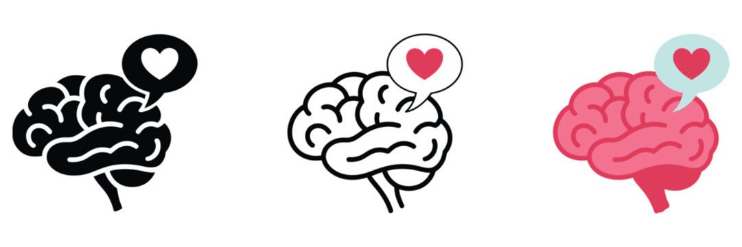 Mental load balance brain icon with chat bubble and heart symbol representing shared communication, emotional support, cognitive workload sharing, and mental wellness concepts, vector, design