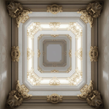 An ornate white marble and gold frame creating an infinite recursive tunnel effect