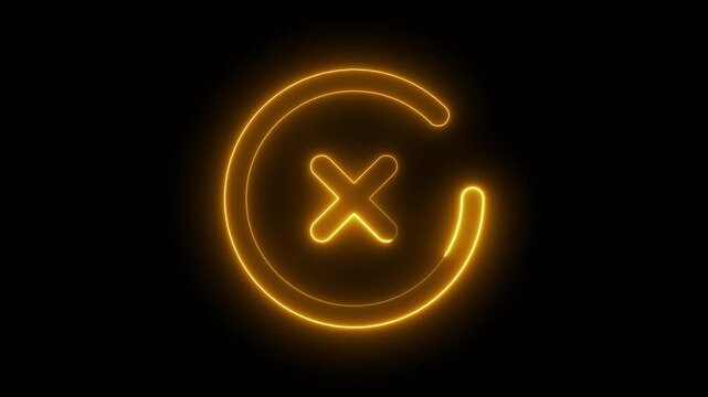 Neon orange glowing loading circle with cross symbol animation on black background