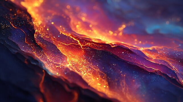 Abstract fluid art with glowing gold veins and sparkling particles