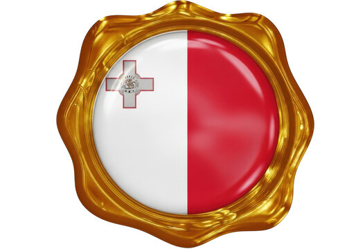 3d rendered glossy button with the flag of malta isolated on transparent background