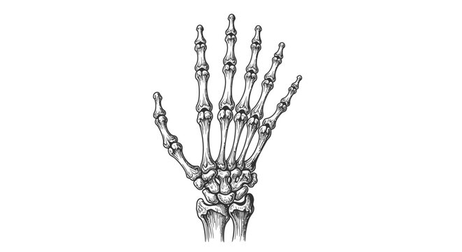Detailed Anatomical Illustration of Human Hand Skeleton.