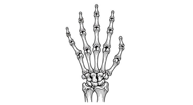 Detailed Anatomical Illustration of Human Hand Skeleton.