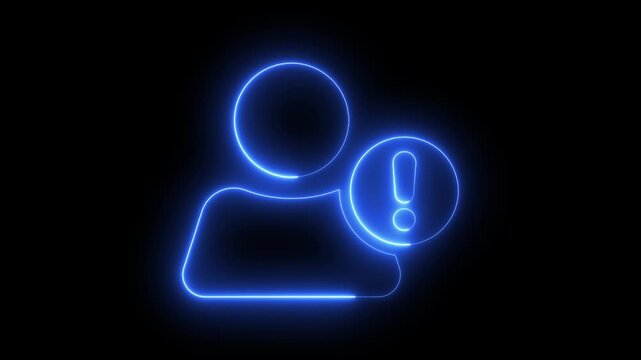 Glowing blue neon user profile with exclamation mark alert symbol for digital interface