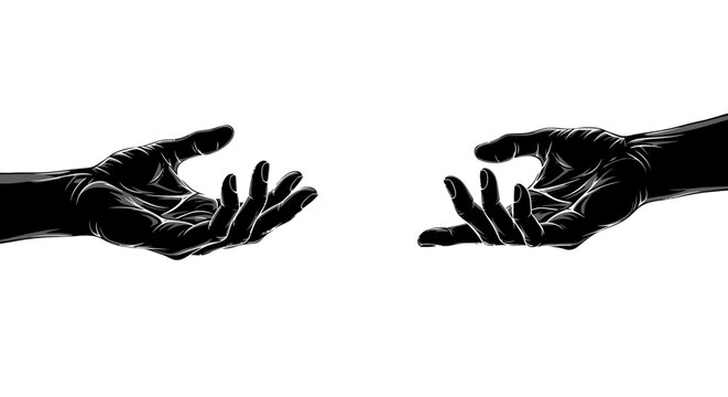 Two outstretched hands reaching towards each other in a gesture of connection.