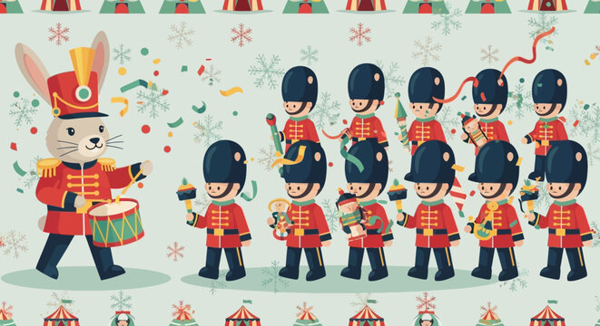Nutcracker Bunny Leads Toy Soldier Parade with Drums and Confetti