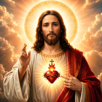 Jesus christ with sacred heart and halo