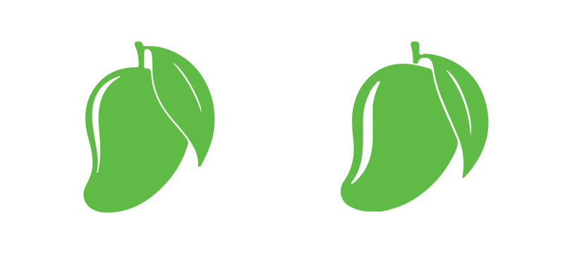 Organic mango vector silhouettes with fresh green leaf accents.