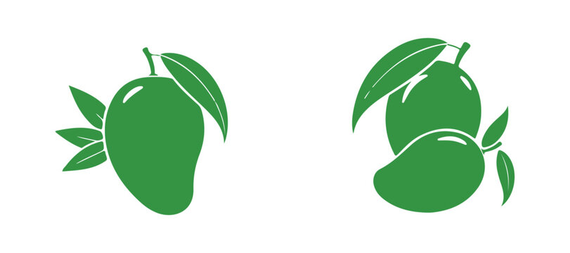 Minimal mango fruit and leaf silhouette bundle for graphic design.
