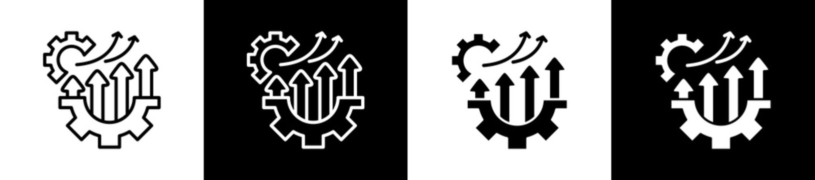 Improvement Icon In Outline And Glyph Styles With Black And White Variations