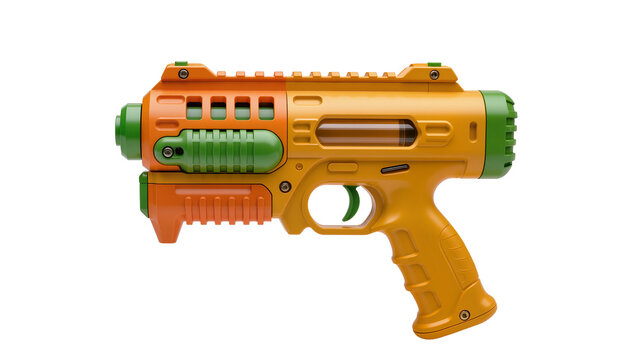 Orange and green toy blaster gun with detailed grip