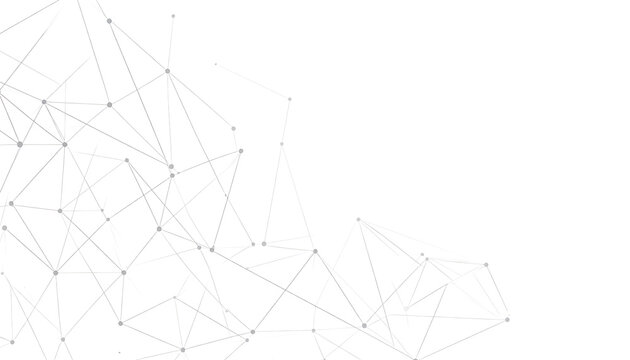 Abstract scattering of small dots and lines forming a digital constellation or data network pattern on a white background