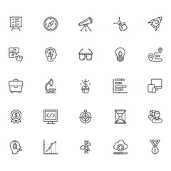 Fototapeta premium Set of black and white outline business technology strategy icons for presentations and project management business technology management