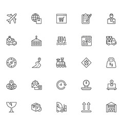 Fototapeta premium Logistics and shipping service icon set showing transportation methods cargo handling symbols global delivery concepts for business logistics