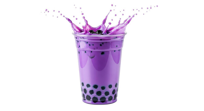 Purple bubble tea drink with colorful bubbles