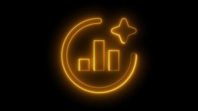 Glowing neon bar chart with sparkle animation for business analytics and growth concepts graph