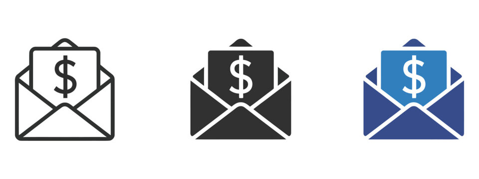 Money envelope icon representing salary payment, cash transfer, income receiving, banking transactions, payroll system, bonus payout, and financial revenue concepts, vector, design