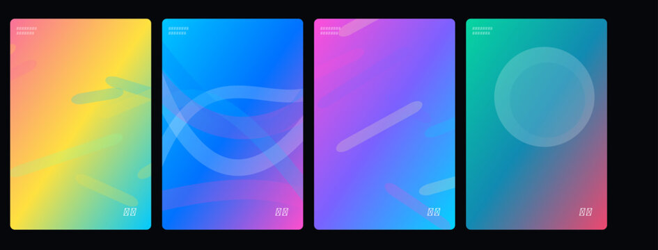 Gradient background, colorful rectangles, abstract shapes, vibrant textures, 4 elements, vector set