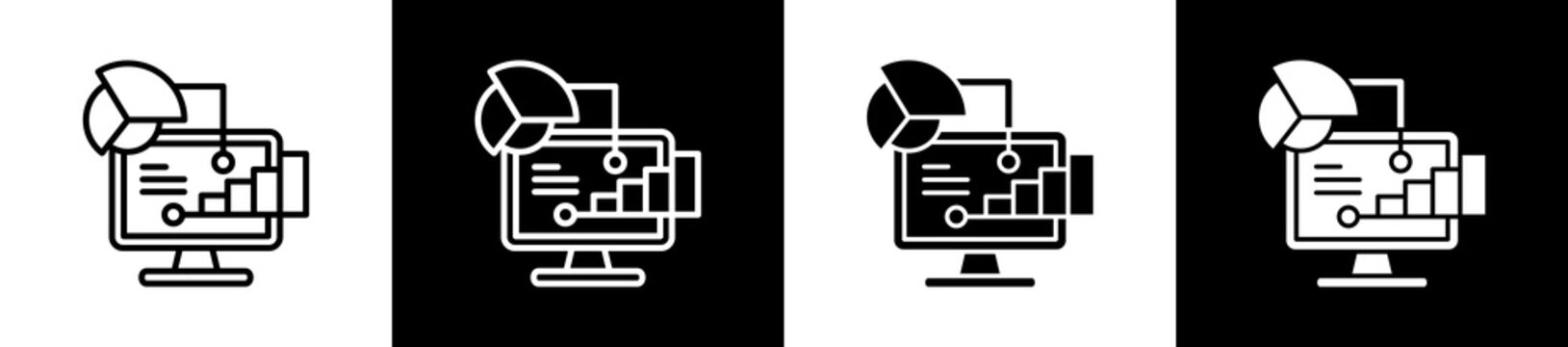 Reporting Icon In Outline And Glyph Styles With Black And White Variations