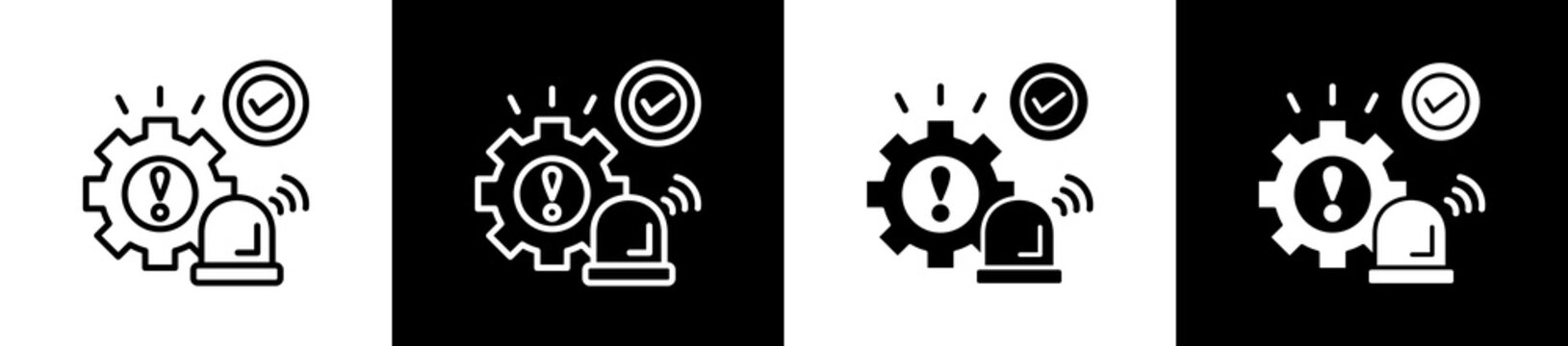 Alert Icon In Outline And Glyph Styles With Black And White Variations